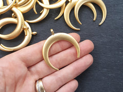 Crescent Double Horn Pendant, Gold Crescent, Moon Pendant, Gold Double Horn, Tribal Pendant, Ethnic, 22k Matte Gold Plated 1PC