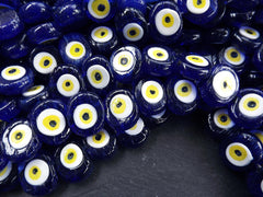 6 Navy Blue Evil Eye Nazar Glass Bead Yellow Iris Traditional Turkish Handmade Protective Lucky Amulet  26 mm VALUE PACK Turkish Glass Beads