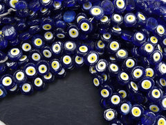 6 Navy Blue Evil Eye Nazar Glass Bead Yellow Iris Traditional Turkish Handmade Protective Lucky Amulet  26 mm VALUE PACK Turkish Glass Beads