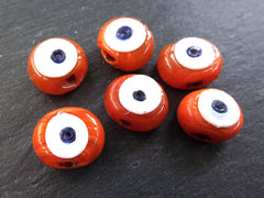 6 Orange Tone Shades Evil Eye Nazar Glass Bead Traditional Turkish Handmade Protective Lucky Amulet 16 mm - VALUE PACK - Turkish Glass Beads