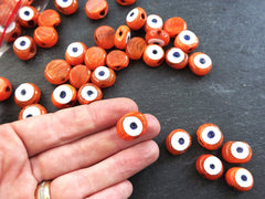 6 Orange Tone Shades Evil Eye Nazar Glass Bead Traditional Turkish Handmade Protective Lucky Amulet 16 mm - VALUE PACK - Turkish Glass Beads