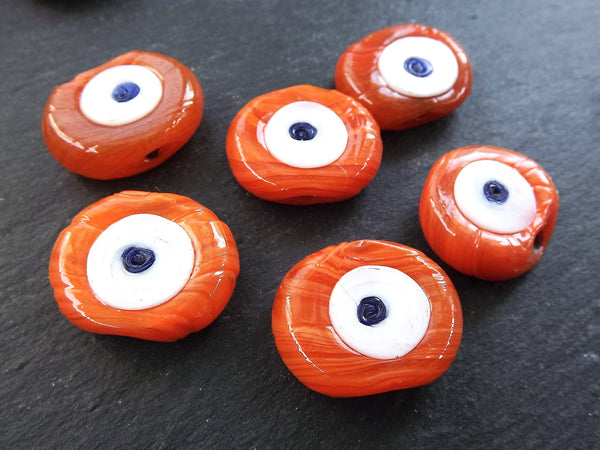 6 Orange Tone Shades Evil Eye Nazar Glass Bead Traditional Turkish Handmade Protective Lucky Amulet  26 mm VALUE PACK - Turkish Glass Beads