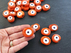 6 Orange Tone Shades Evil Eye Nazar Glass Bead Traditional Turkish Handmade Protective Lucky Amulet  26 mm VALUE PACK - Turkish Glass Beads