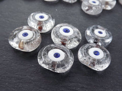 6 Clear Evil Eye Nazar Glass Bead, Good Luck Charm, Protective Amulet Talisman, Traditional Turkish Handmade Glass Beads, 26mm