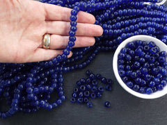 BULK - 50 Navy Blue Rustic Glass Bead - Traditional Turkish Artisan Handmade - 8mm - Turkish Glass Beads