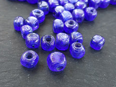 30 Navy Blue Rustic Cube Glass Bead, Square Beads, Turkish Glass Beads, Blue Glass Beads, Artisan Beads, Handmade Beads - 7mm BULK -