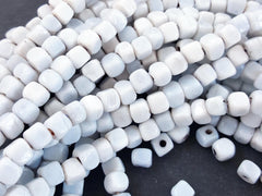 White Glass Beads, White Cube Beads, Rustic Glass Beads, Glass Cube Bead, White Beads, Square Beads, Turkish Glass, 7mm, BULK - 30pcs