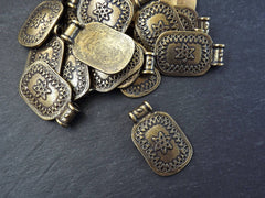 Nepalese Style Rectangle Medallion Artisan Pendant Ethnic Tribal Pattern Rajasthan Boho Bohemian Jewelry Making - Antique Bronze Plated 1pc