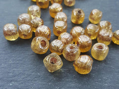 BULK - 30 Caramel Honey Yellow Rustic Cube Glass Bead - Square Dice Shape Traditional Turkish Artisan Handmade - 7mm - Turkish Glass Beads