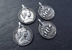 4 Australian Half Penny Replica Coin Charms 1961 - Side Facing Loop - Antique Matte Silver Plated Brass