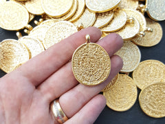 Greek Phaistos Disc Pendant, Phaistos Pendant, Greek Jewelry, Gold Phaistos Disc, Greek Mythology, Wearable Art, 22k Matte Gold Plated