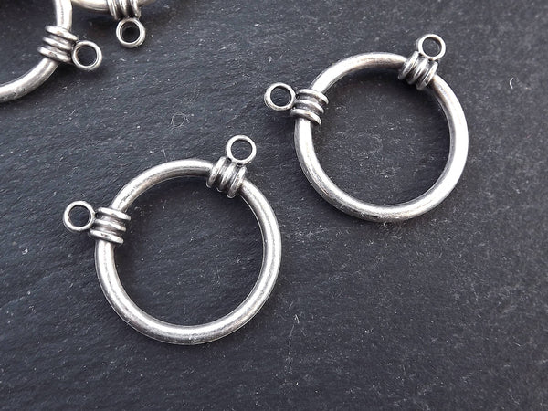 Silver Loop Pendant, Ring Pendant, Round Ring, Closed Loop Pendant, Loop Connector, Ring Connector, Two Loops, Antique Silver Plated 2pc