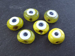 Yellow Evil Eye, Evil Eye Beads, Evil Eye Bead, Marble Yellow Evil Eye, Yellow Glass Bead, Artisan, Greek Eye, Handmade, Nazar, 16mm, 6pc