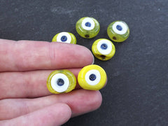 Yellow Evil Eye, Evil Eye Beads, Evil Eye Bead, Marble Yellow Evil Eye, Yellow Glass Bead, Artisan, Greek Eye, Handmade, Nazar, 16mm, 6pc