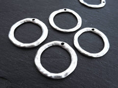 Large Organic Round Silver Ring Closed Loop Pendant Connector with Hole - Matte Antique Silver Plated - 4 PC