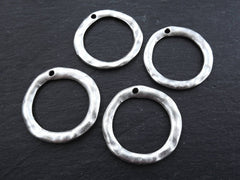 Large Organic Round Silver Ring Closed Loop Pendant Connector with Hole - Matte Antique Silver Plated - 4 PC