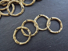 Organic Circle Pendant, Round Ring Closed Loop Pendant Connector with Hole - Antique Bronze Plated - 4 PC