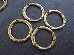 Organic Circle Pendant, Round Ring Closed Loop Pendant Connector with Hole - Antique Bronze Plated - 4 PC