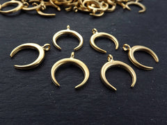 6 Gold Crescent Double Horn Charms, Crescent Pendant, Tribal Charms, Moon Charms, Bracelet Charms, 22k Matte Gold Plated