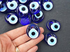 3 Small Blue Evil Eye Bead Pendant Blue Turkish Nazar Glass - 35mm - NEW SIZE!