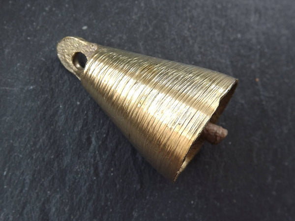 Brass Bell Rustic Cast Raw Brass Tribal Ethnic Bell Pendant, Jewelry Supplies Home Decoration Costume Design - No:5 Bar Clapper - 1pc