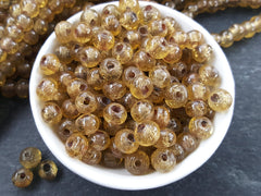 Caramel Honey Yellow Rustic Glass Bead, Traditional Turkish Artisan Handmade, 8mm, Bulk, 50pcs