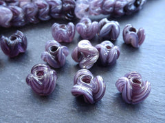 Mauve Purple Zig Zag Pinched Wave Artisan Handmade Glass Bead - 15 x 12mm - 10pcs