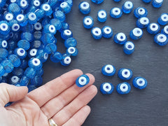 6 Aegean Blue Artisan Handmade Glass Evil Eye Nazar Medium Bead - 16 mm - VALUE PACK