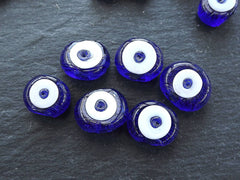 Blue Evil Eye, Evil Eye Beads, Evil Eye Bead, Navy Blue Evil Eye, Evil Eye Glass Bead, Blue Glass Bead, Artisan, Handmade, Nazar, 16 mm, 6pc