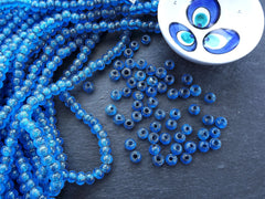 BULK - 50 Aegean Blue Rustic Glass Bead - Traditional Turkish Artisan Handmade - 8mm
