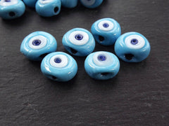 Blue Evil Eye, Evil Eye Beads, Evil Eye Bead, Light Sky Blue, Evil Eye, Blue Glass Bead, Artisan, Greek Eye, Handmade, Nazar, 16mm, 6pc