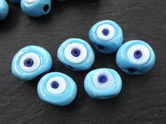 Blue Evil Eye, Evil Eye Beads, Evil Eye Bead, Light Sky Blue, Evil Eye, Blue Glass Bead, Artisan, Greek Eye, Handmade, Nazar, 16mm, 6pc