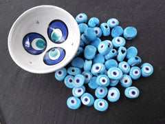 Blue Evil Eye, Evil Eye Beads, Evil Eye Bead, Light Sky Blue, Evil Eye, Blue Glass Bead, Artisan, Greek Eye, Handmade, Nazar, 16mm, 6pc