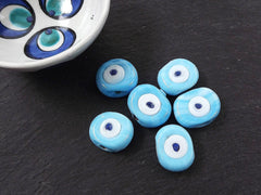 6 Sky Blue Evil Eye Nazar Glass Bead - Traditional Turkish Handmade Protective Lucky Amulet  26 mm - VALUE PACK