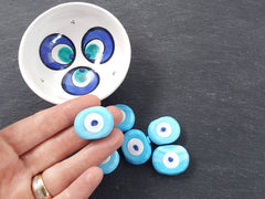 6 Sky Blue Evil Eye Nazar Glass Bead - Traditional Turkish Handmade Protective Lucky Amulet  26 mm - VALUE PACK