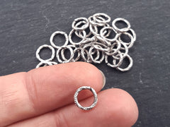 8mm Twisted Etched Jump Rings Antique Matte Silver Plated - 30pcs