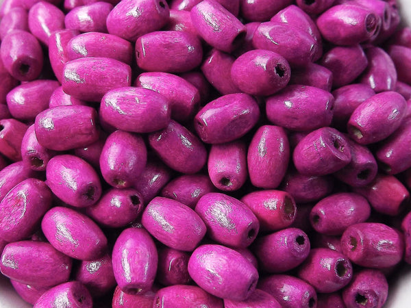 Violet Pink Wood Beads, Oval Beads, Rice Beads, Satin Varnished Wood Beads, Pink Wooden Bead, Pink Beads, 8mm Choose 50pcs, 200pcs or 400pcs
