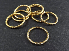 25mm Twisted Etched Gold Jump Rings - Round Gold Findings, Gold Supplies, Link, Ring, Loop 22k Gold Plated - 6pcs