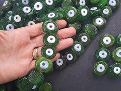 6 Moss Green Evil Eye Nazar Glass Bead Traditional Turkish Handmade Protective Lucky Amulet  26 mm VALUE PACK - Turkish Glass Beads