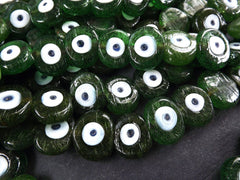 6 Moss Green Evil Eye Nazar Glass Bead Traditional Turkish Handmade Protective Lucky Amulet  26 mm VALUE PACK - Turkish Glass Beads