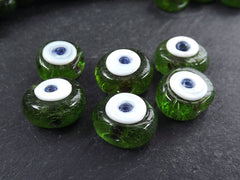 6 Moss Green Evil Eye Nazar Glass Bead Traditional Turkish Handmade Protective Lucky Amulet 16 mm - VALUE PACK - Turkish Glass Beads