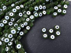 6 Moss Green Evil Eye Nazar Glass Bead Traditional Turkish Handmade Protective Lucky Amulet 16 mm - VALUE PACK - Turkish Glass Beads