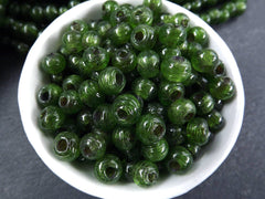 BULK - 50 Moss Green Rustic Glass Bead - Traditional Turkish Artisan Handmade - 8mm - Turkish Glass Beads