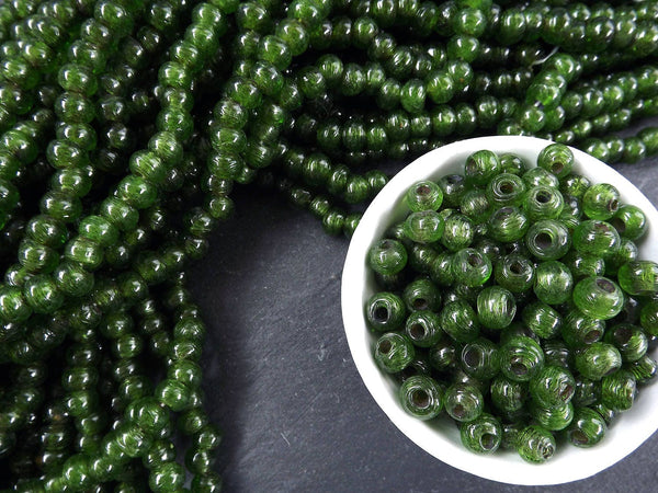 BULK - 50 Moss Green Rustic Glass Bead - Traditional Turkish Artisan Handmade - 8mm - Turkish Glass Beads