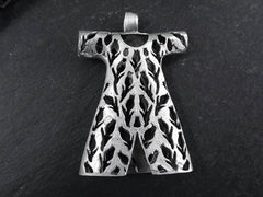 Extra Large Turkish Caftan Pendant with Bail Tulip Fretwork Pattern Turkish Jewelry Making Supplies Antique - Matte Silver Plated - 1PC