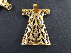 Extra Large Turkish Caftan Pendant with Bail Tulip Fretwork Pattern Turkish Jewelry Making Supplies 22k Matte Gold Plated - 1PC