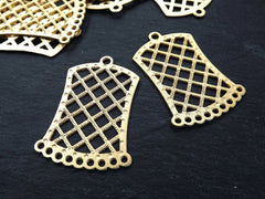 2 Chandelier Rectangle Earring Pendants, Trellis Multi Connector, Gold Connector, Earring Component, 22k Matte Gold plated