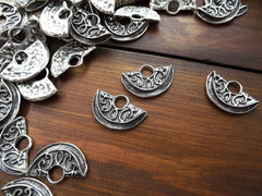 Silver Tribal Charms, Semi Circle Pendant, Ethnic Pendant, Half Moon Pendants, Half Circle, Large Loop - Matte Antique Silver Plated - 2pc