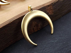 Crescent Double Horn Pendant, Gold Crescent, Moon Pendant, Gold Double Horn, Tribal Pendant, Ethnic, 22k Matte Gold Plated 1PC