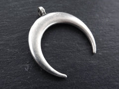 Crescent Pendant, Silver Crescent, Double Horn Pendant, Moon Pendant, Silver Double Horn, Tribal Pendant, Ethnic, Matte Silver Plated 1PC